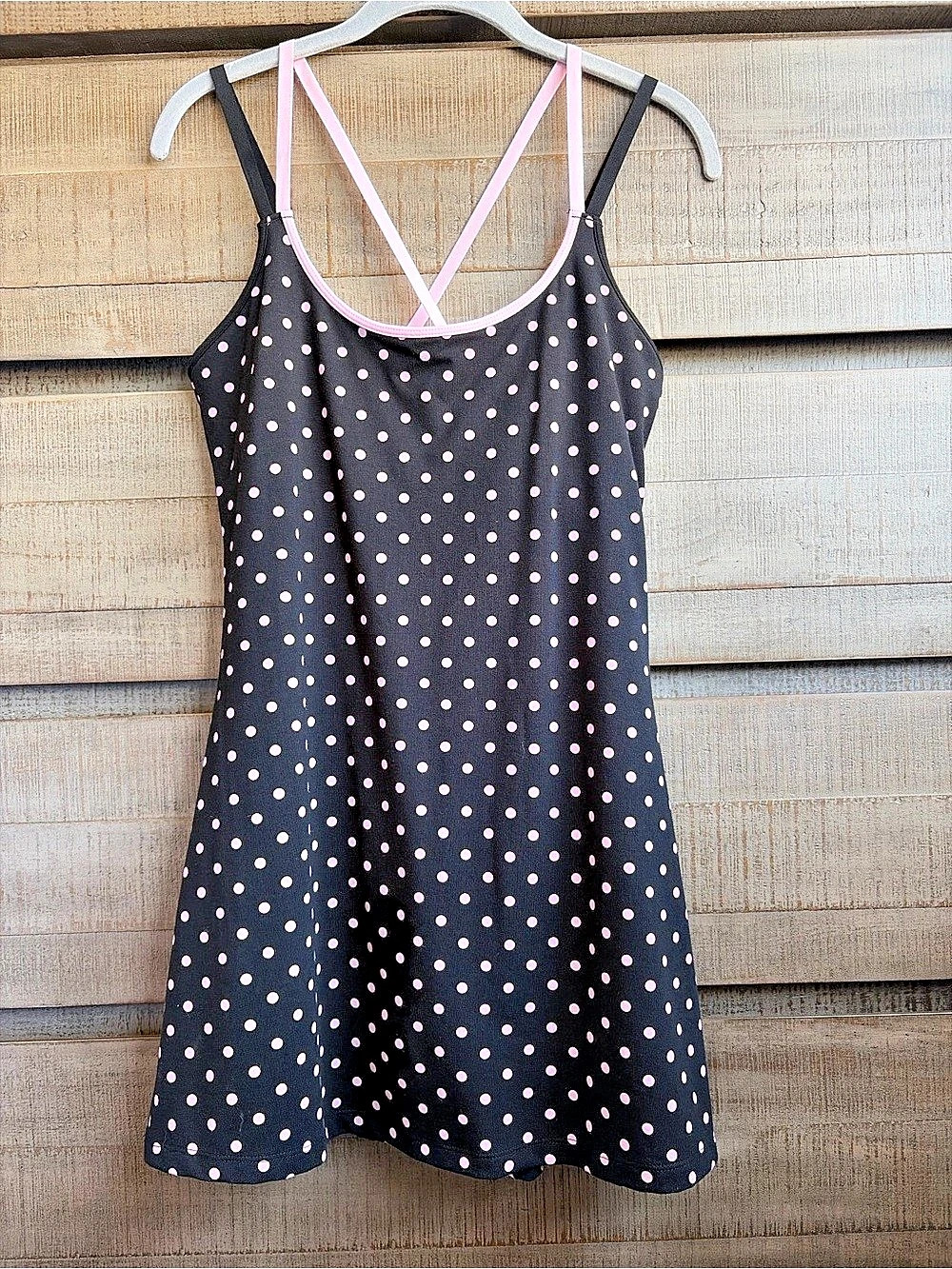Victoria's Secret PINK All Day Cotton Strappy Black Pink Polka Dots Dress